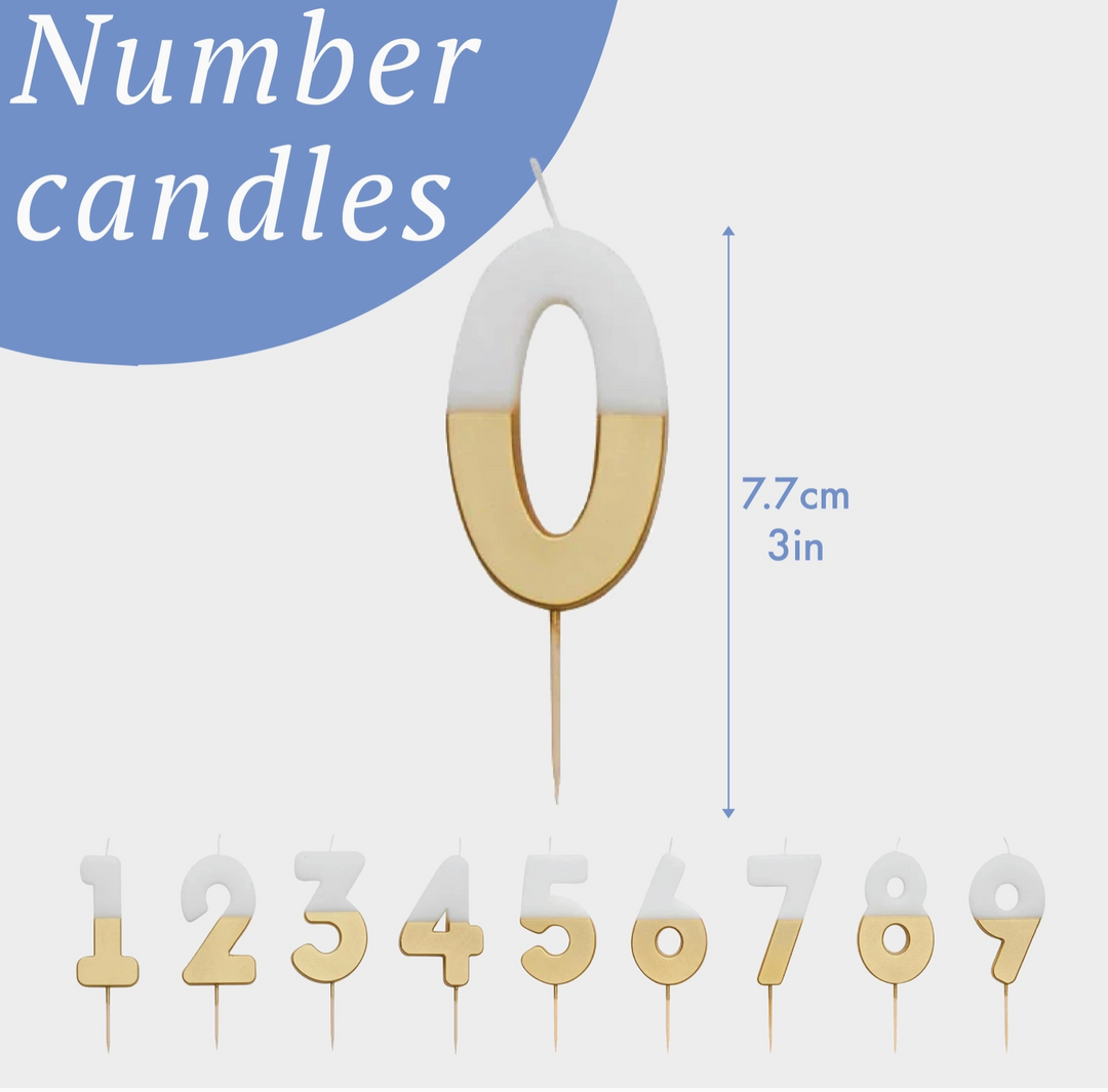 CANDLES NUMBERS WHITE&GOLD 0-9