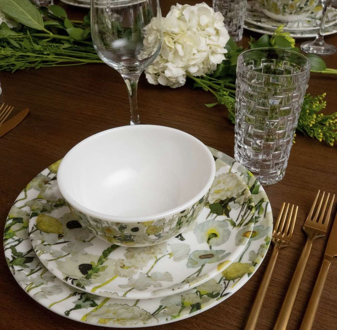 DINNERWARE MELAMINE CREAM FLORAL