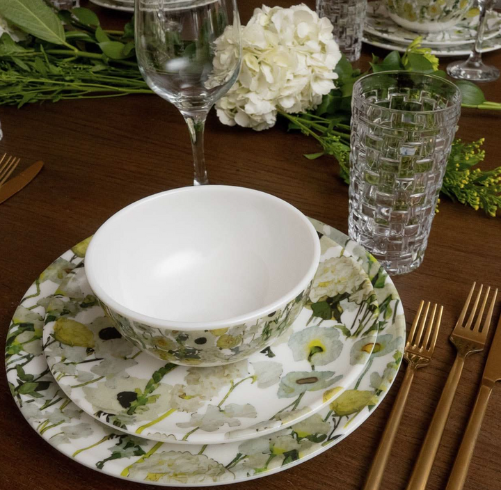 DINNERWARE MELAMINE CREAM FLORAL