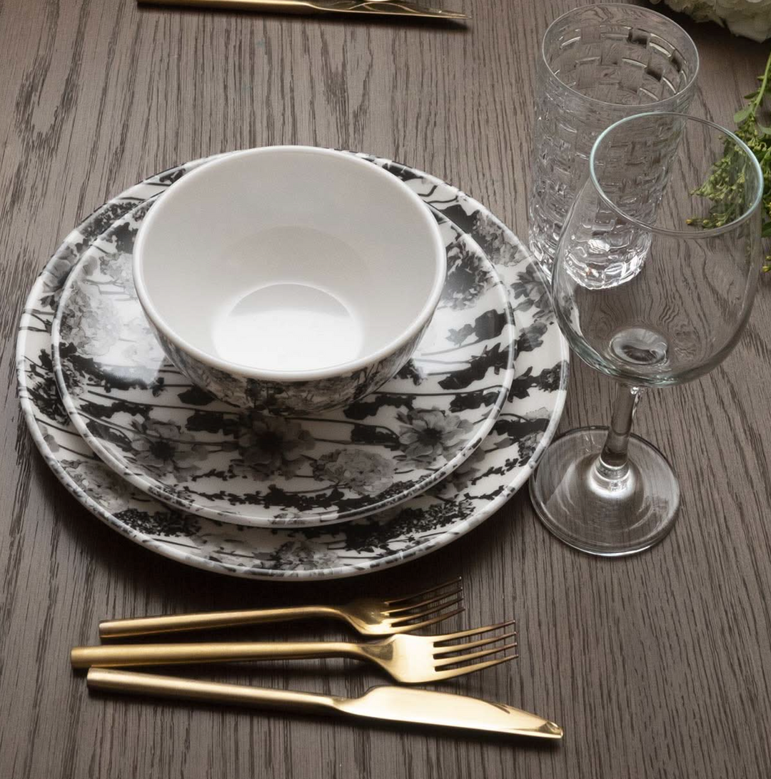DINNERWARE MELAMINE GRAY FLORAL