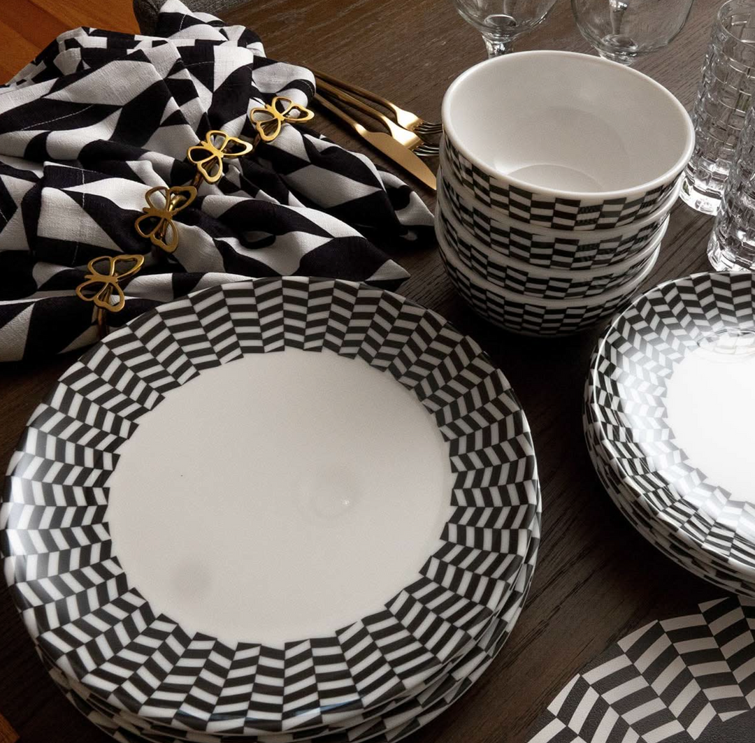 DINNERWARE MELAMINE BLACK & WHITE