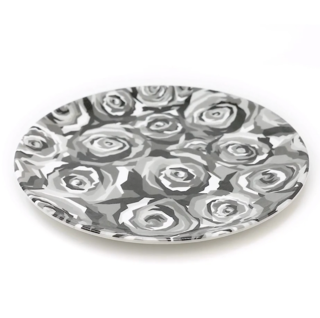 DINNERWARE MELAMINE GRAY ROSES