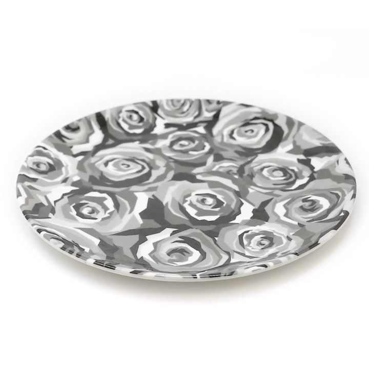 DINNERWARE MELAMINE GRAY ROSES