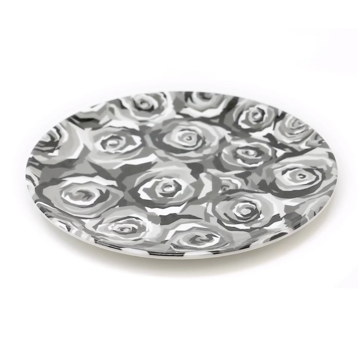 DINNERWARE MELAMINE GRAY ROSES