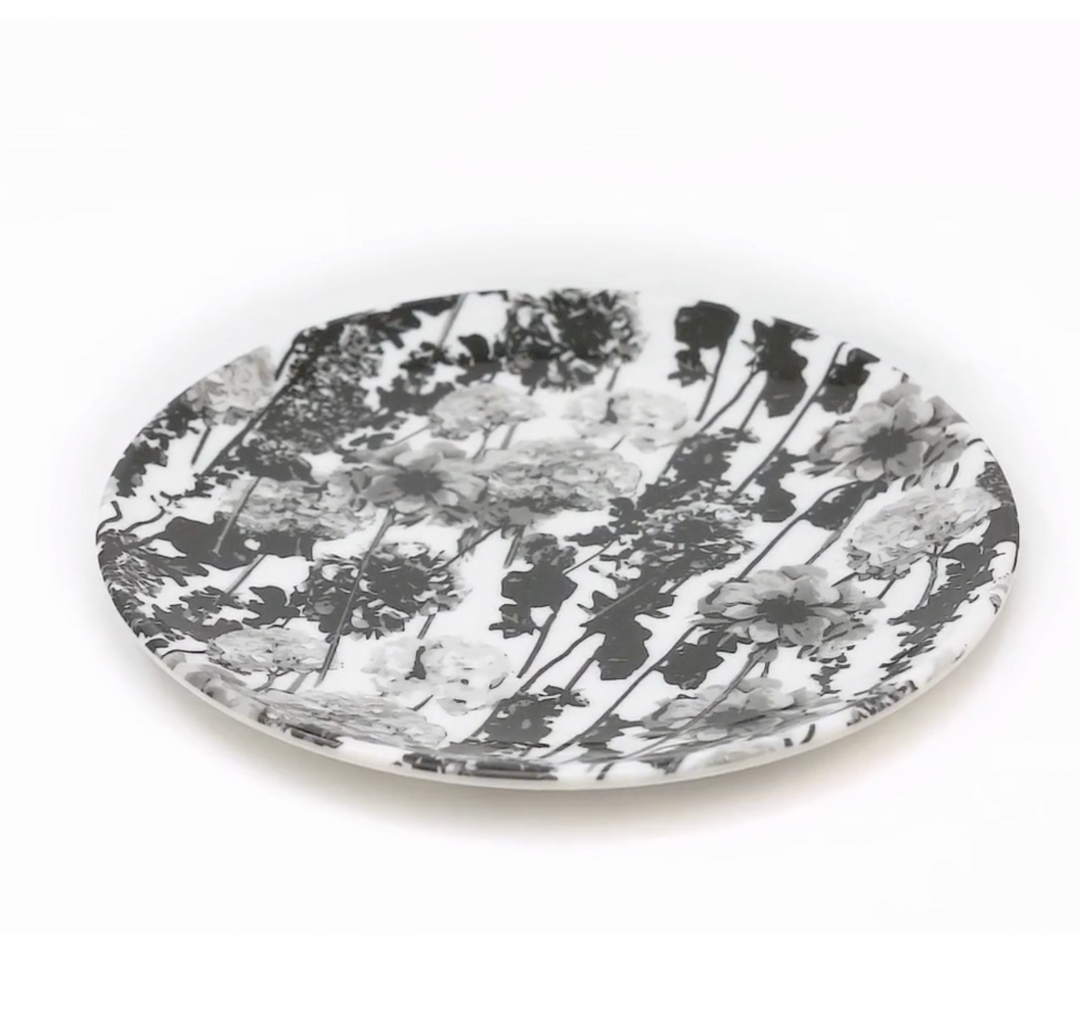 DINNERWARE MELAMINE GRAY FLORAL