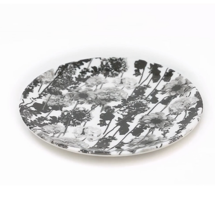 DINNERWARE MELAMINE GRAY FLORAL