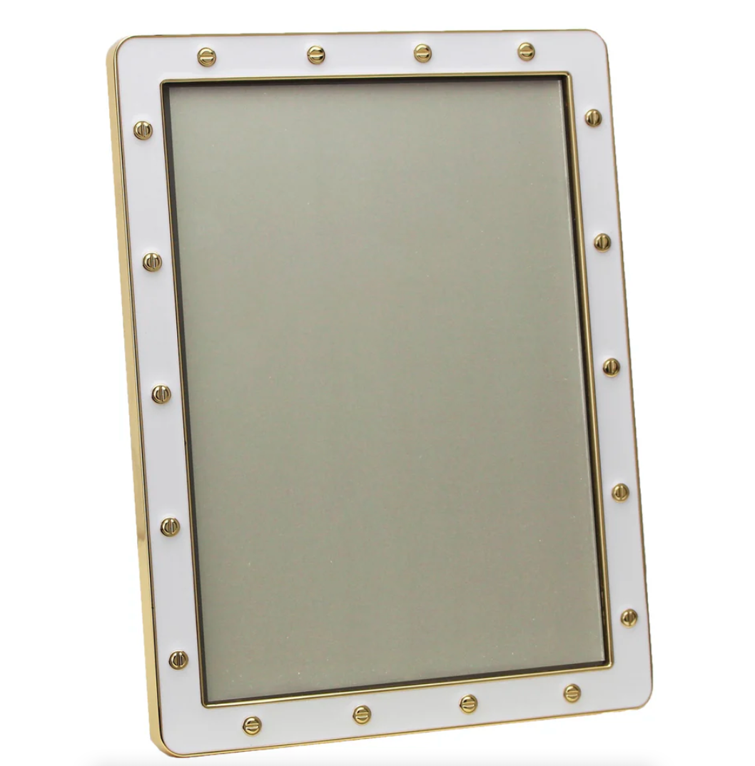 FRAME WHITE ENAMEL&GOLD LOCKET