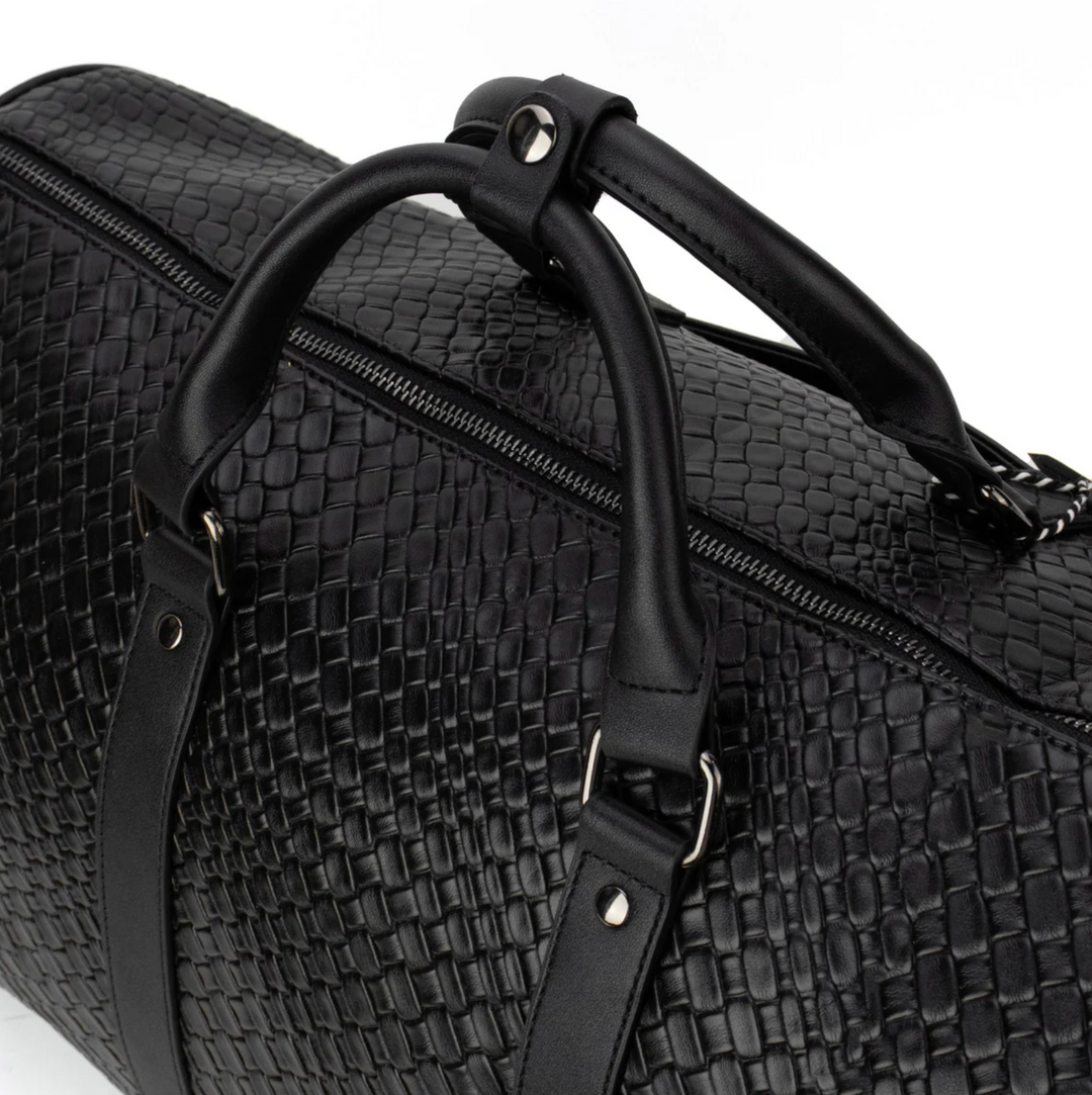 DUFFLE BAG WOVEN VEGAN LEATHER BLACK