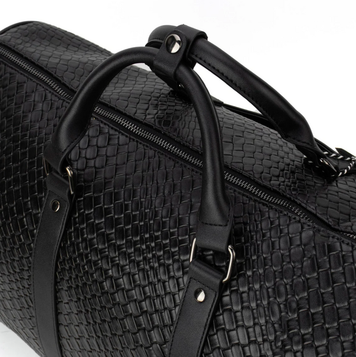 DUFFLE BAG WOVEN VEGAN LEATHER BLACK
