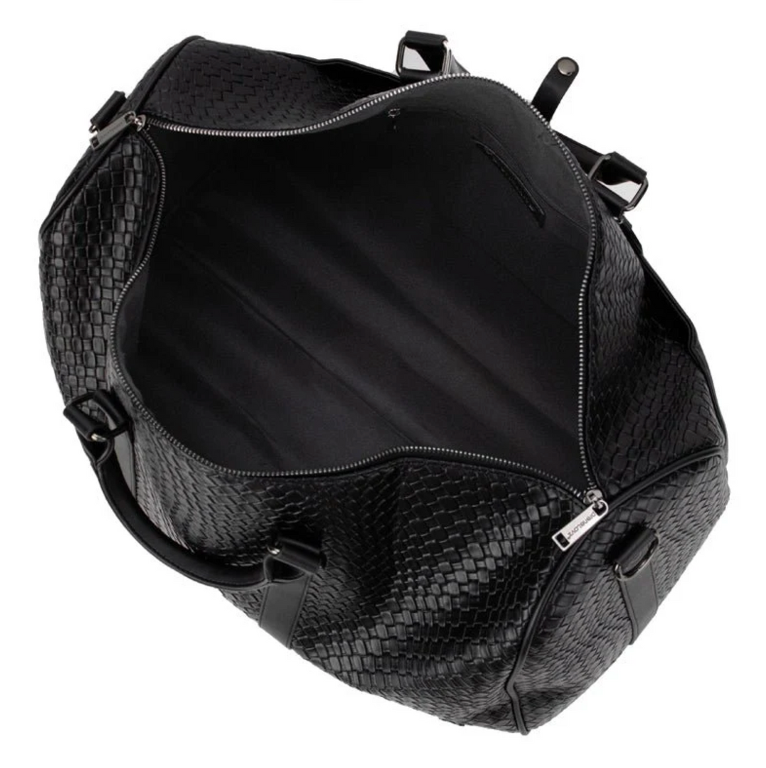 DUFFLE BAG WOVEN VEGAN LEATHER BLACK