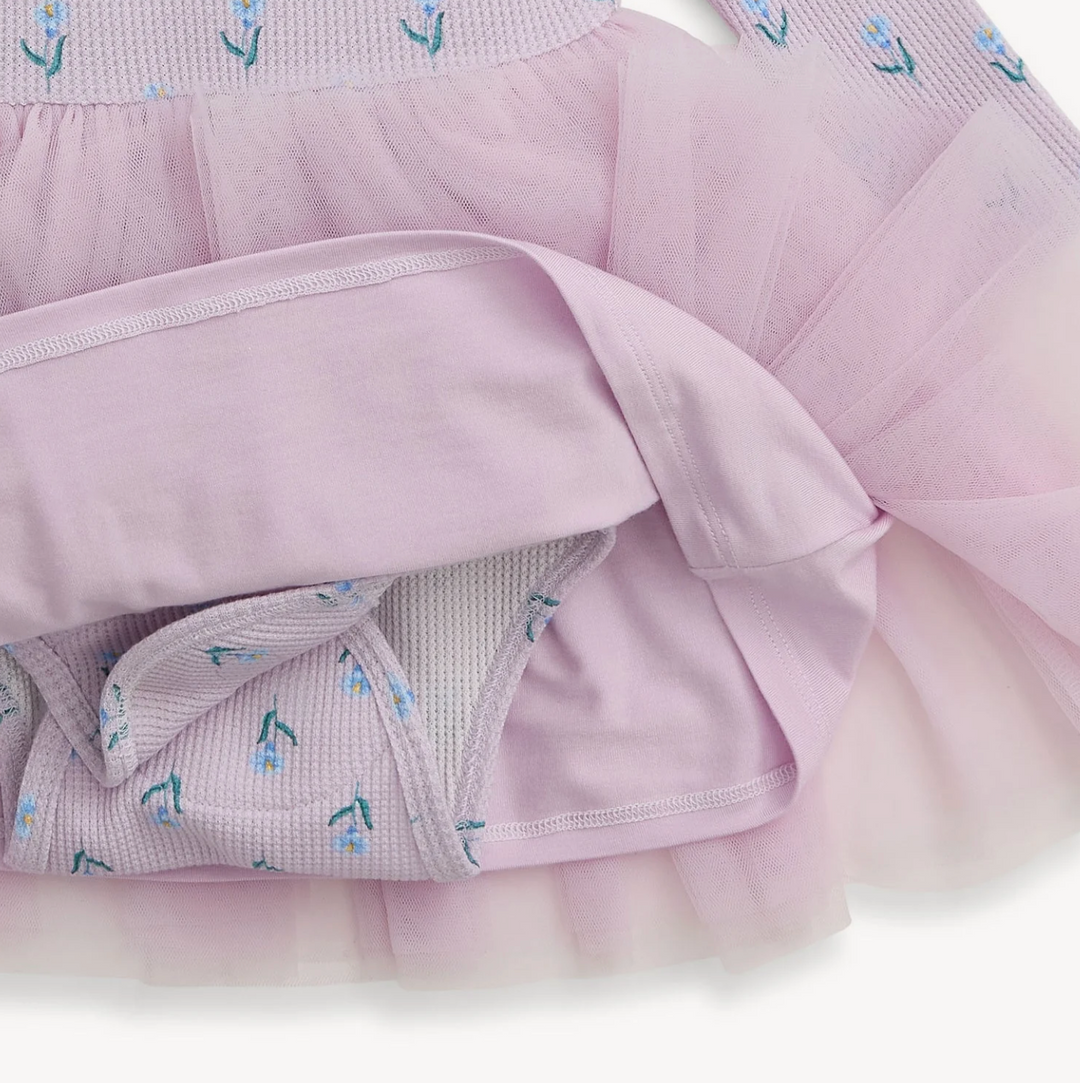 DRESS BODYSUIT WAFFLE LS W/ TULLE SKIRT IN LAVENDAR (BABY)