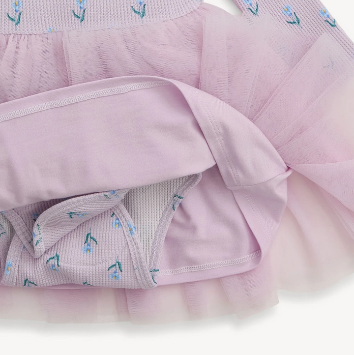 DRESS BODYSUIT WAFFLE LS W/ TULLE SKIRT IN LAVENDAR (BABY)