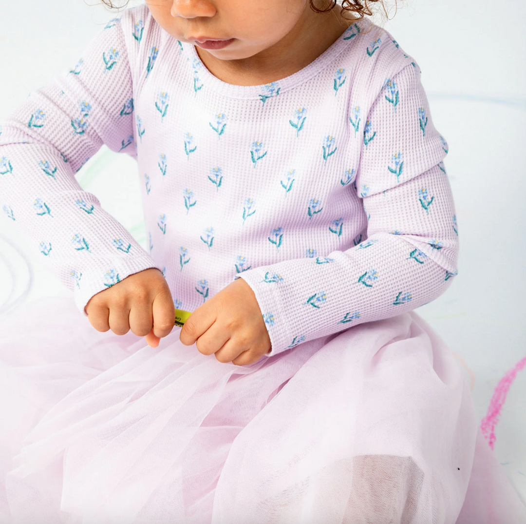 DRESS TUTU WAFFLE LS IN LAVENDAR FLORAL (KIDS)
