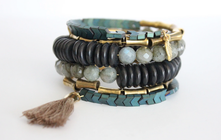 BRACELET BLACK STONE & GREEN HERMATITE