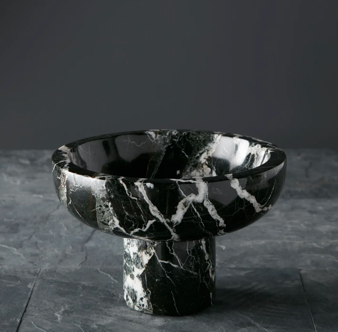 BOWL FOOTED MARBLE BLACK ZEBRA 10" #78422