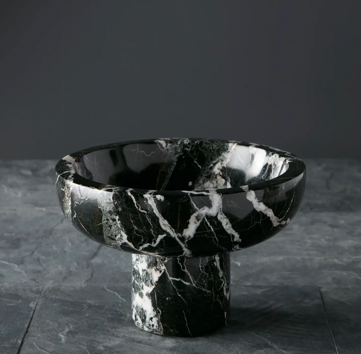 BOWL FOOTED MARBLE BLACK ZEBRA 10" #78422