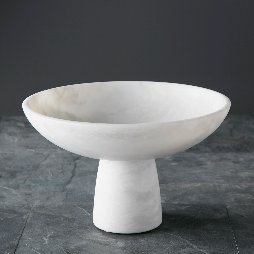 BOWL FOOTED HORN WHITE MARBLE 12"