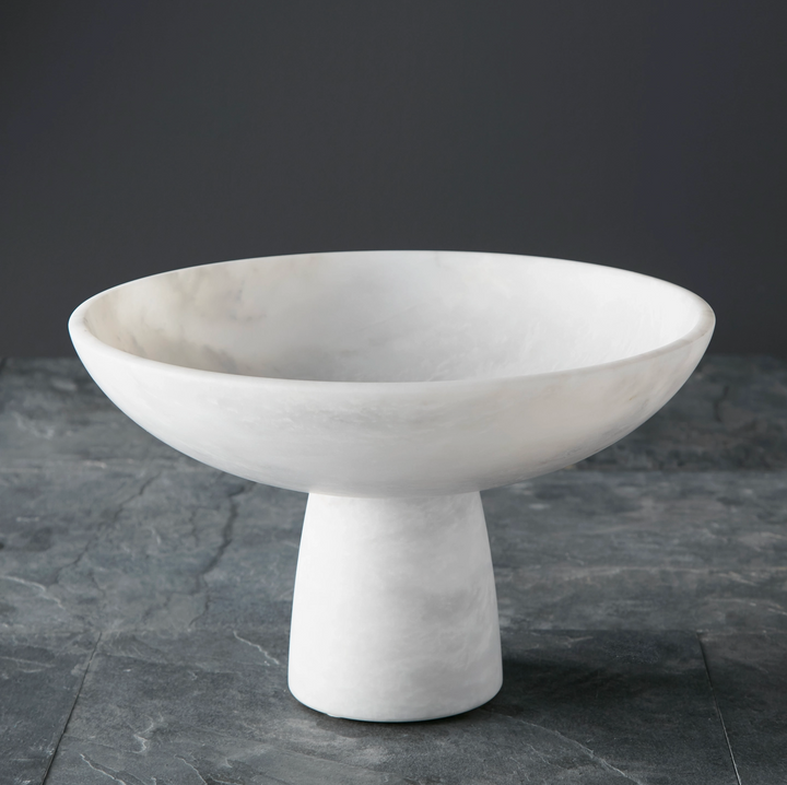 BOWL FOOTED HORN WHITE MARBLE 12"