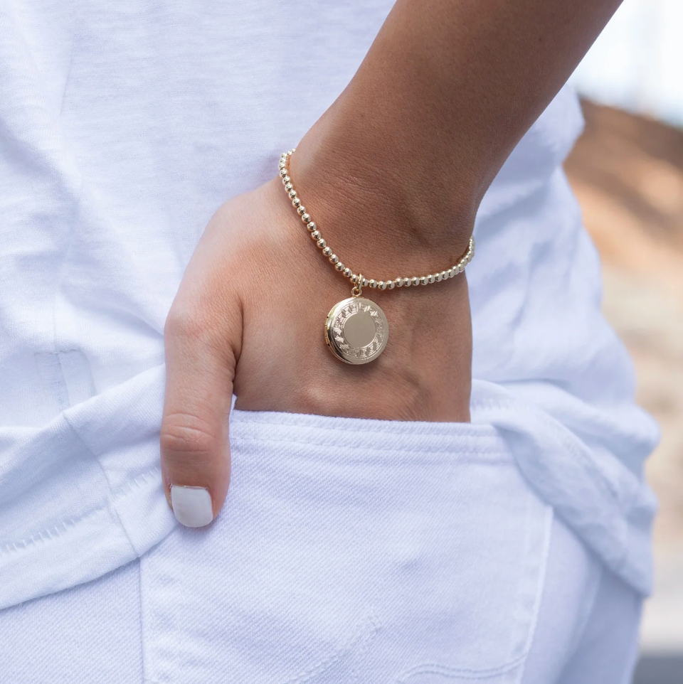 BRACELET CLASSIC GOLD LOCKET 3MM BEAD CHERISH SMALL