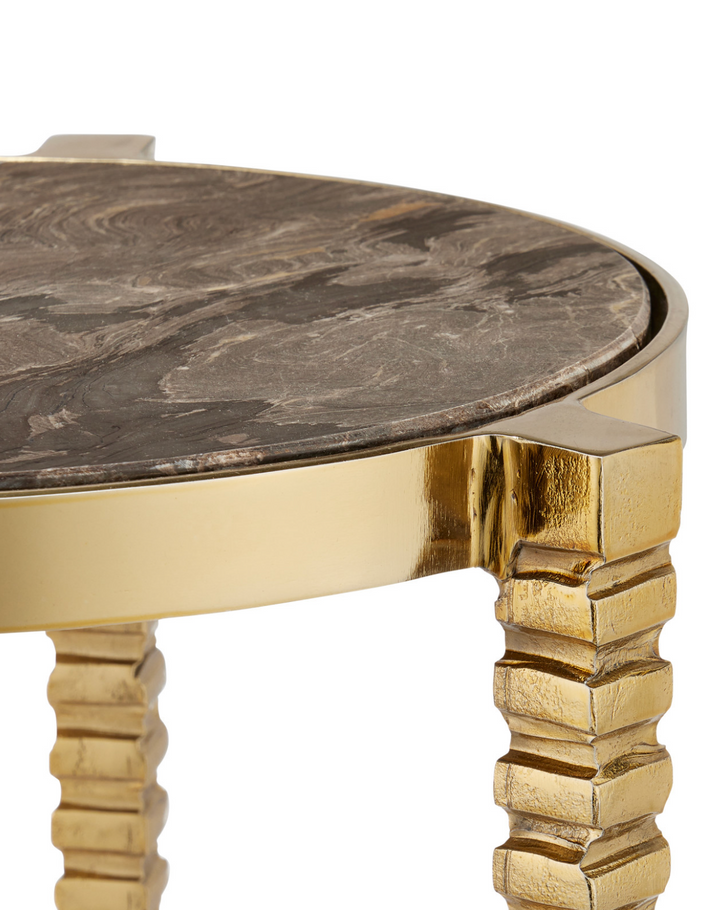 TABLE SIDE MARBLE & BRASS ROUND