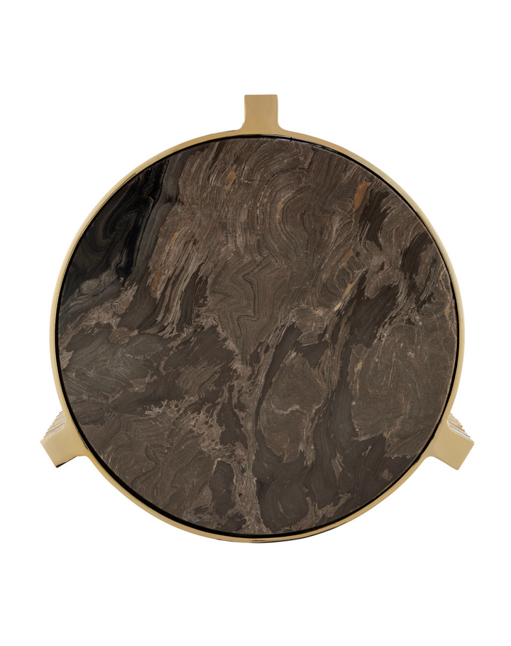 TABLE SIDE MARBLE & BRASS ROUND