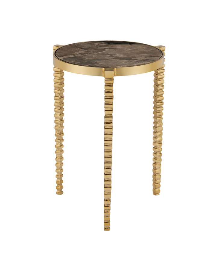 TABLE SIDE MARBLE & BRASS ROUND