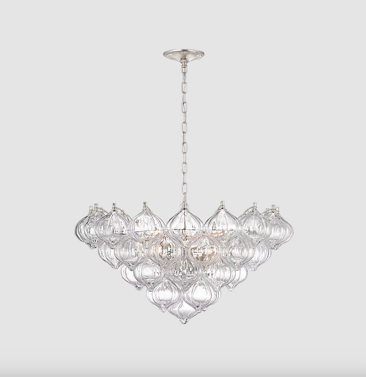 CHANDELIER 36" BURNISHED SILVER LEAF W/ CLEAR GLASS