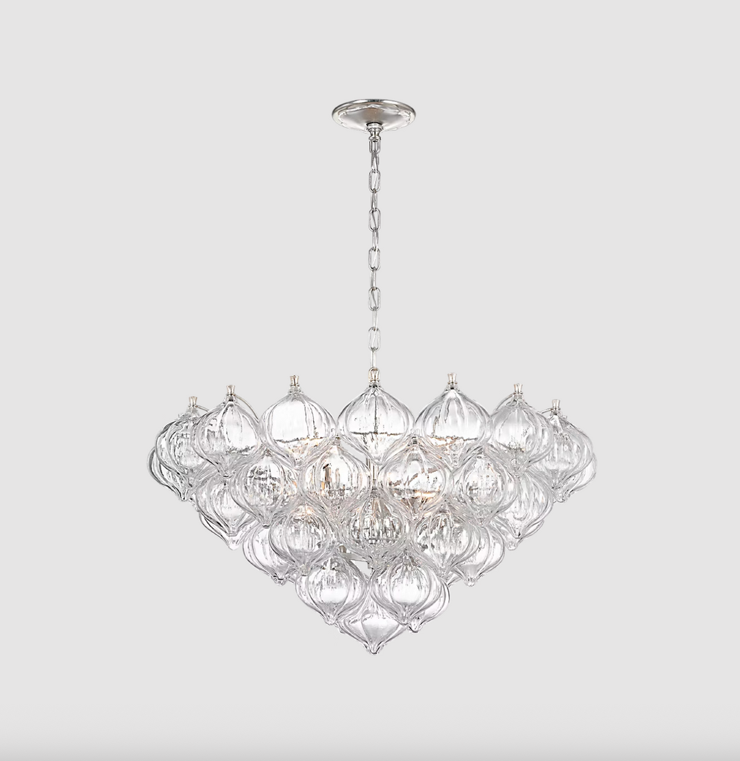 CHANDELIER 36" BURNISHED SILVER LEAF W/ CLEAR GLASS