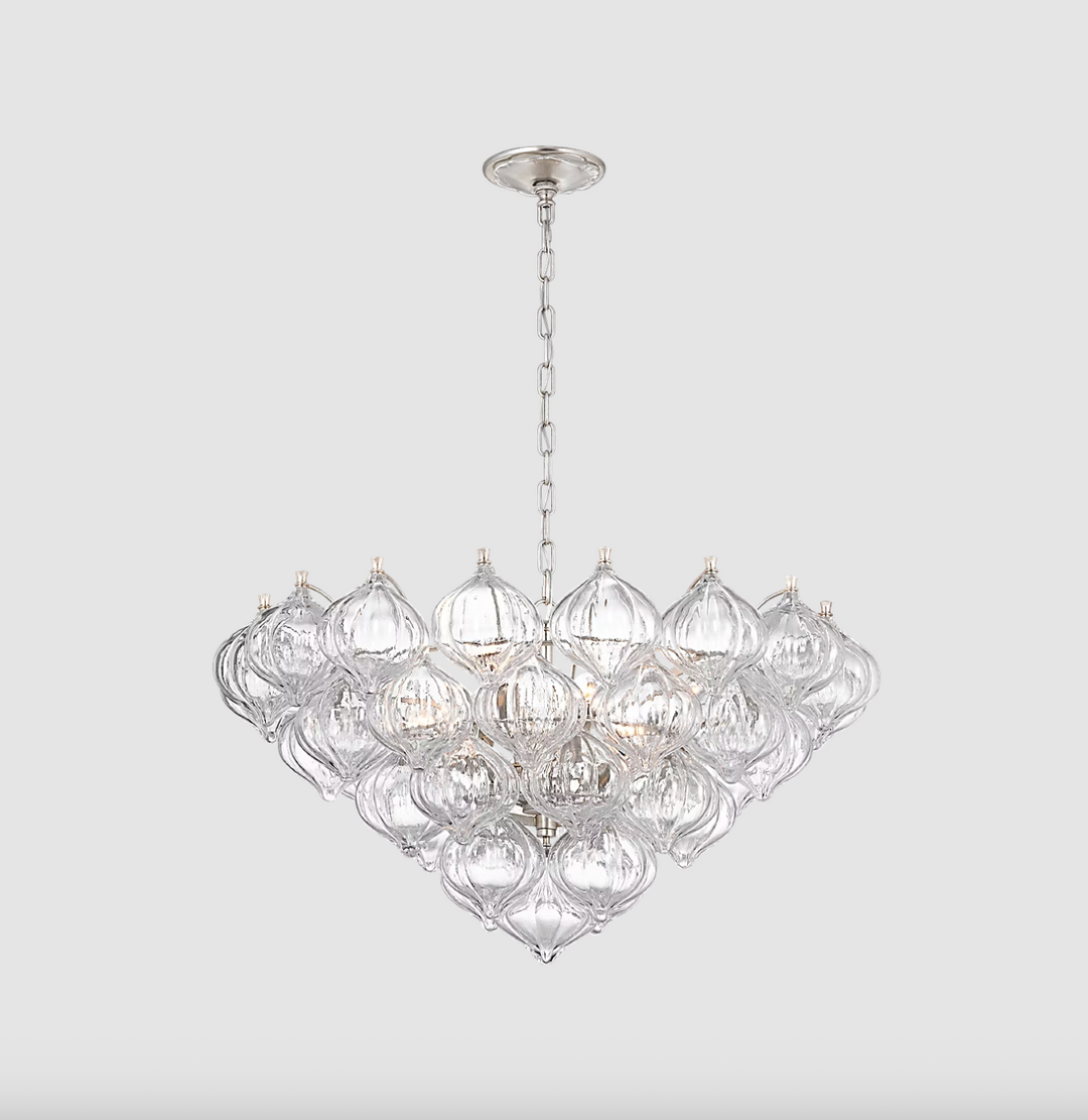 CHANDELIER 36" BURNISHED SILVER LEAF W/ CLEAR GLASS