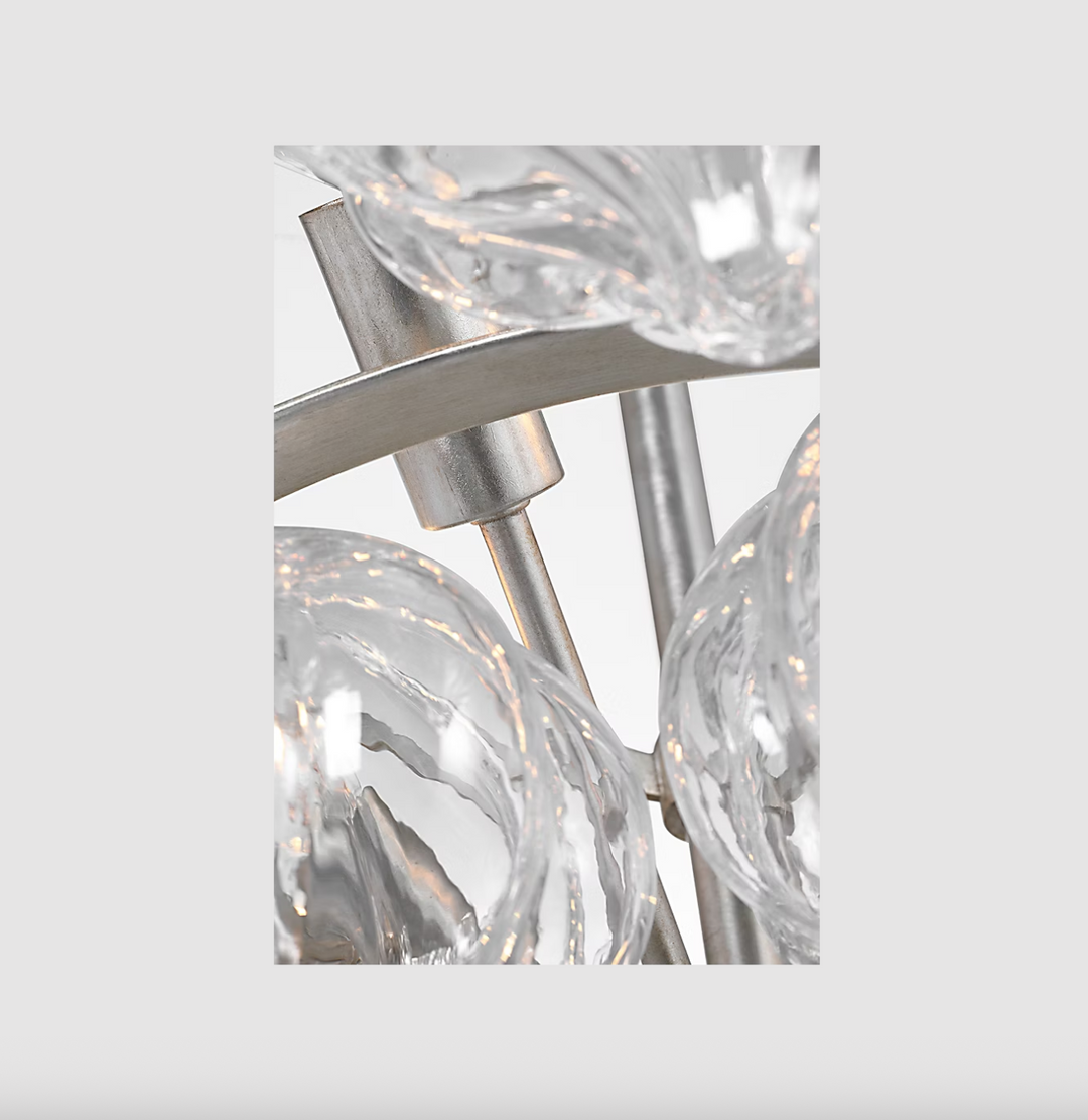 CHANDELIER 36" BURNISHED SILVER LEAF W/ CLEAR GLASS