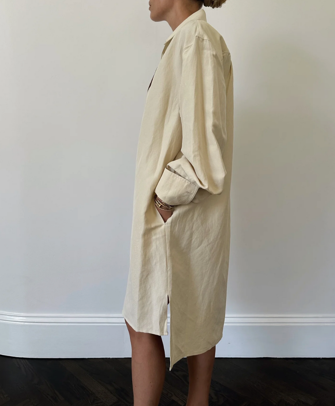 DRESS SILK LINEN W/ ROPE FRONT WHEAT SM