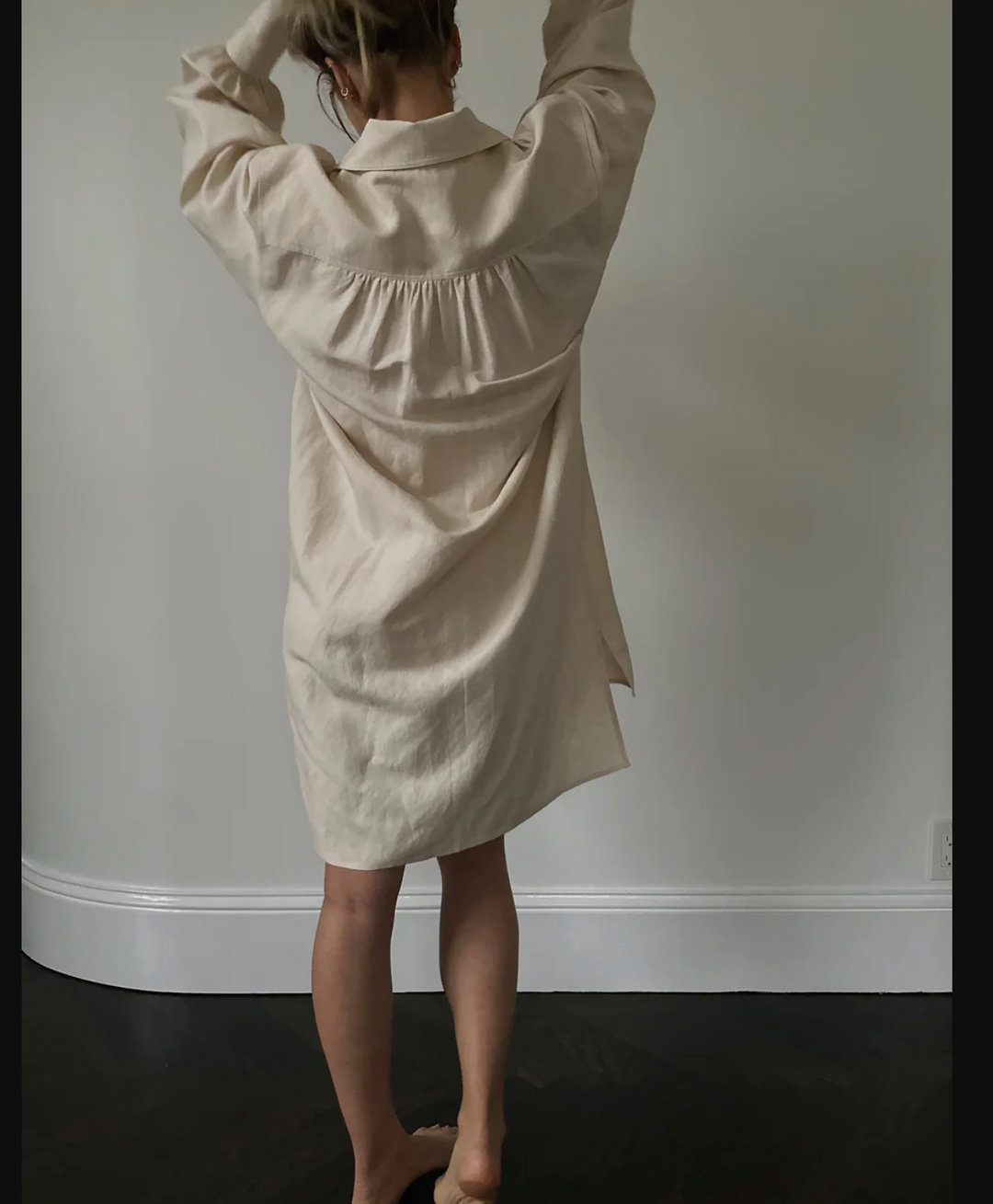 DRESS SILK LINEN W/ ROPE FRONT WHEAT SM