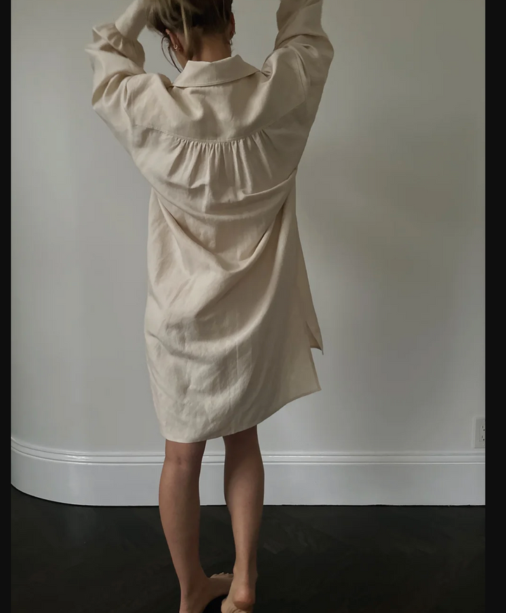 DRESS SILK LINEN W/ ROPE FRONT WHEAT SM