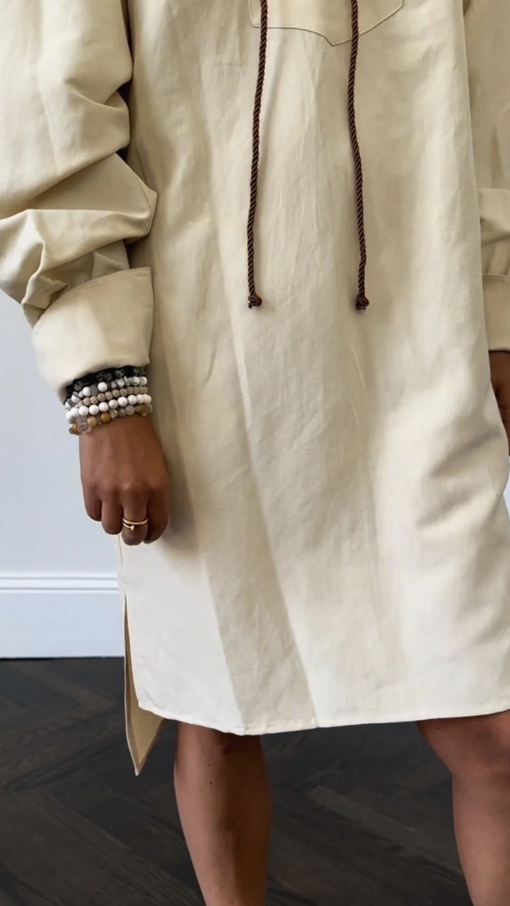 DRESS SILK LINEN W/ ROPE FRONT WHEAT SM