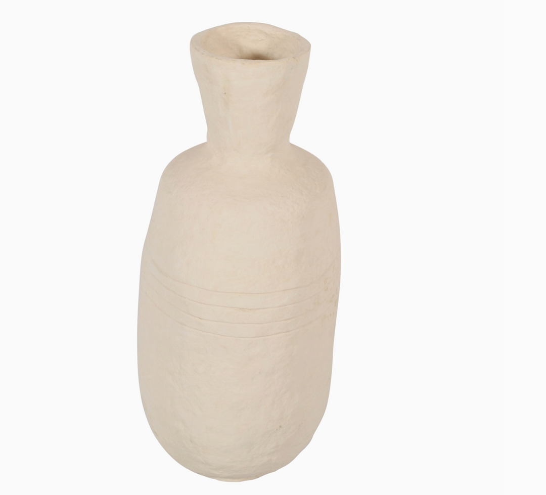 VASE PAPER MACHE OFF-WHITE 4 LINES LG