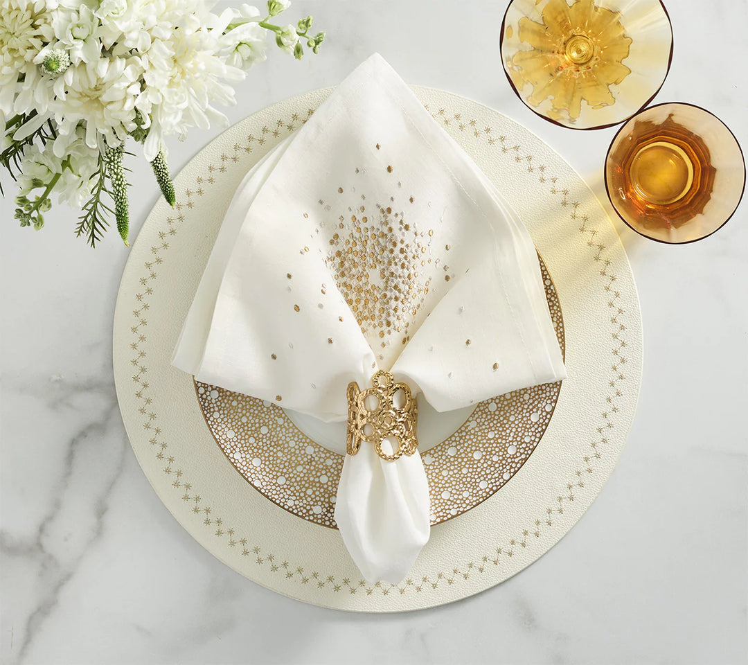NAPKIN STARBURST WHITE/GOLD & SILVER