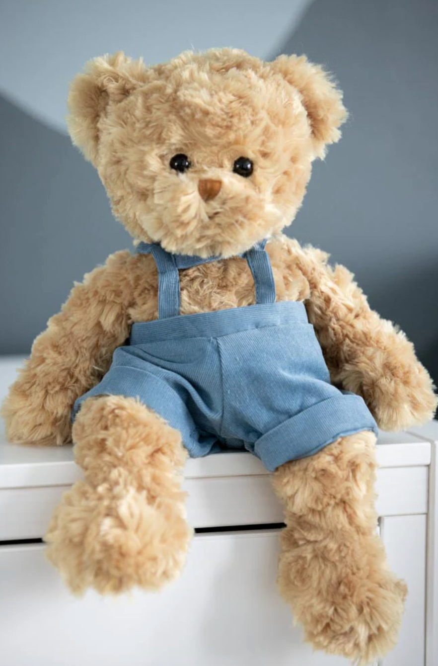 TOY PLUSH BEAR OVERALL DENIM BLUE