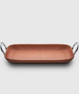 TRAY RECT BROWN LEATHER WITH RING HANDLES