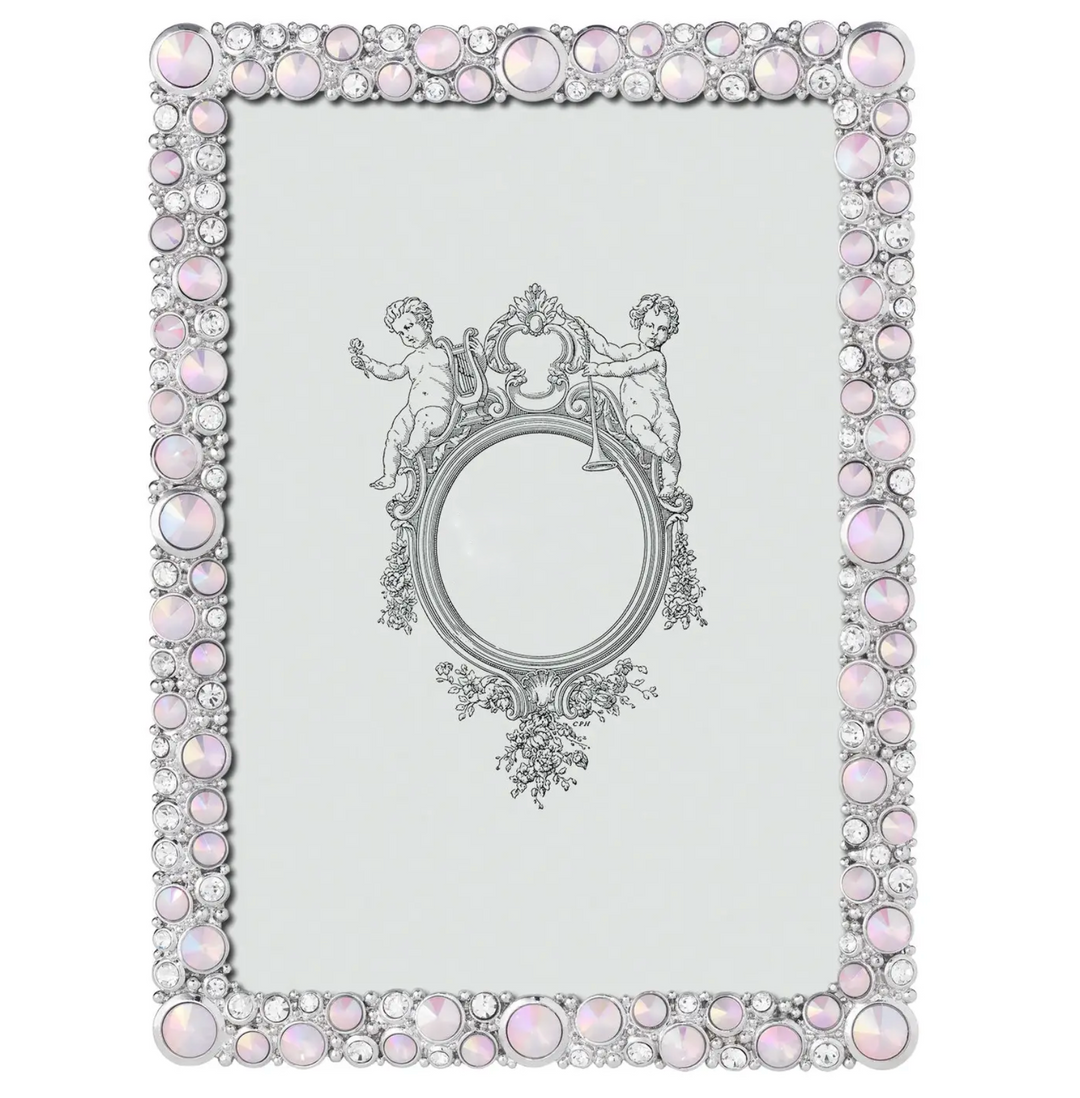 FRAME WITH ROSE OPALINE GLASS GEMS 5X7
