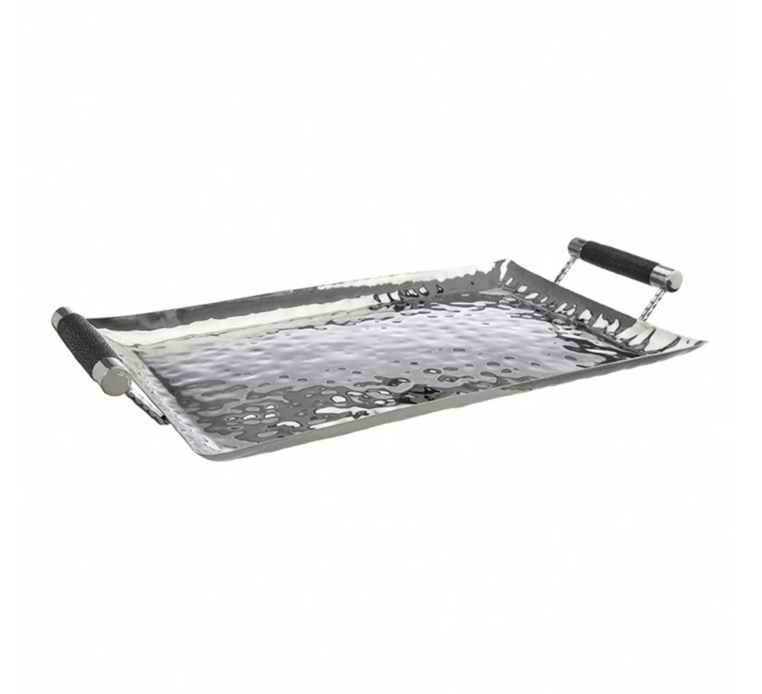 TRAY FORGED S/S SHAGREEN HANDLES 20"X13"