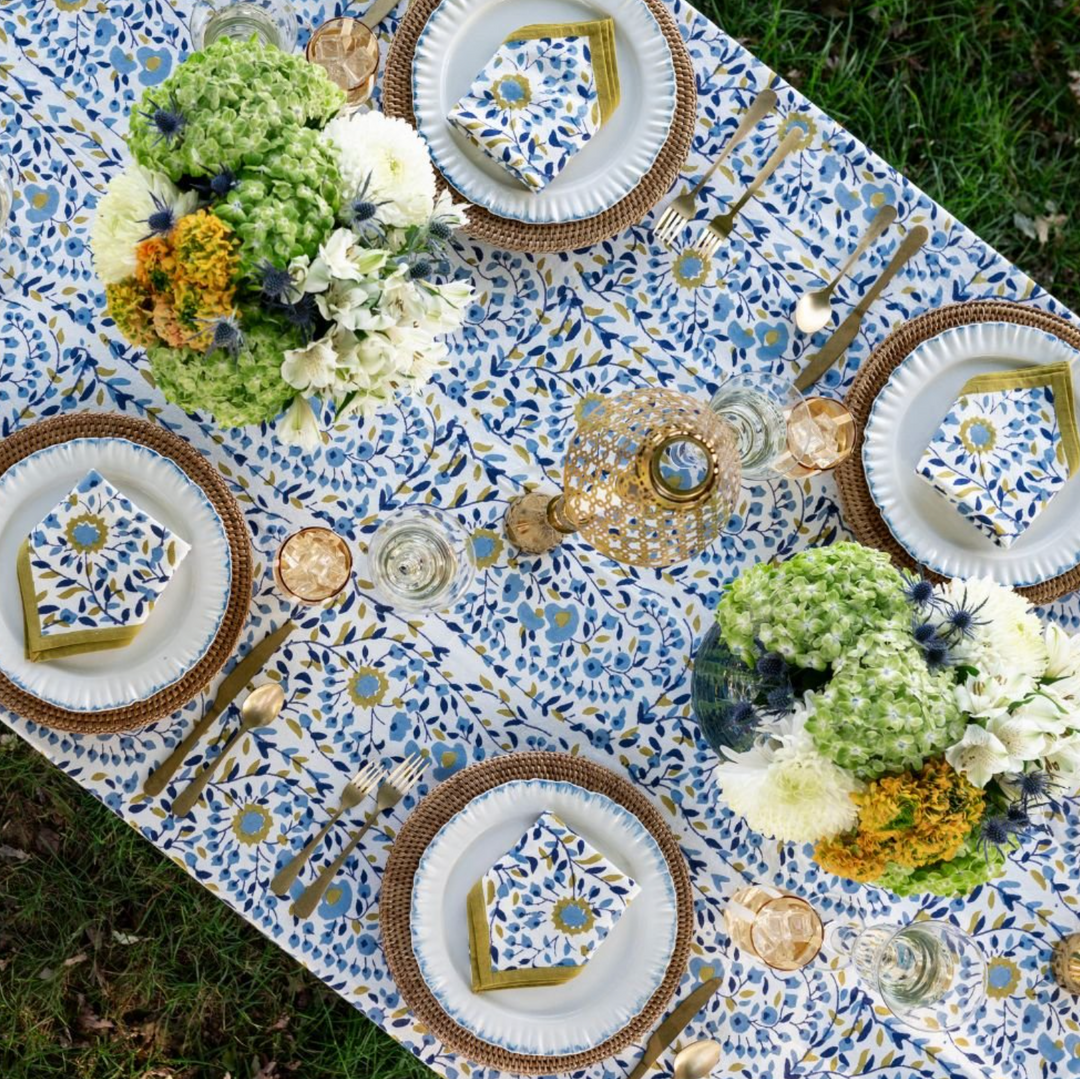 TABLECLOTH BLUE & OCHRE