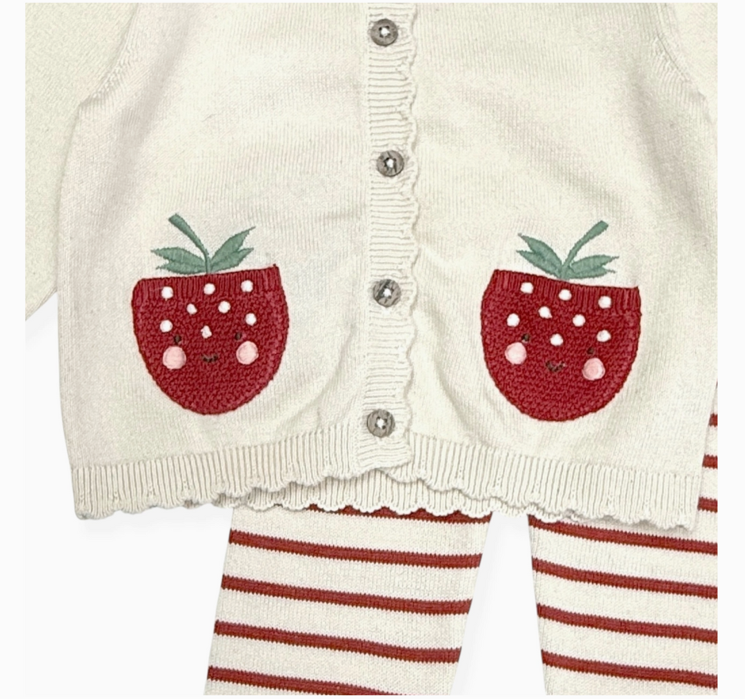 CARDIGAN & PANTS KNIT POCKETS STRAWBERRY