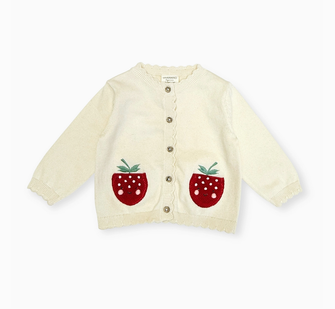 CARDIGAN & PANTS KNIT POCKETS STRAWBERRY