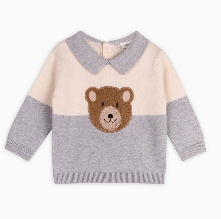 PULLOVER APPLIQUE TEDDY BEAR CUDDLY W/ COLLAR