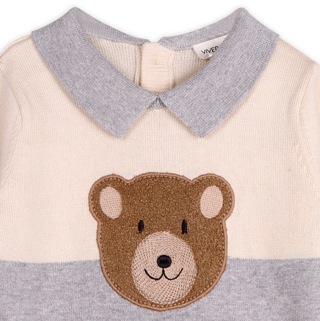PULLOVER APPLIQUE TEDDY BEAR CUDDLY W/ COLLAR