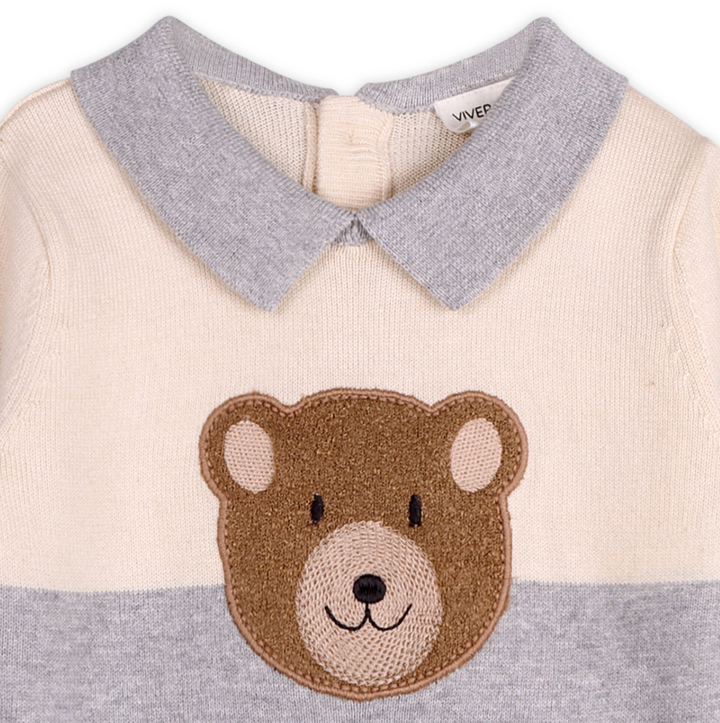 PULLOVER APPLIQUE TEDDY BEAR CUDDLY W/ COLLAR