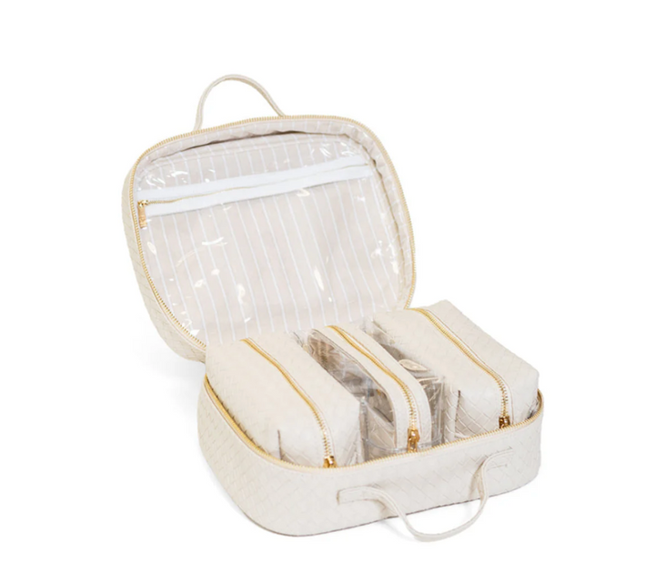 COSMETIC TOILETRY LUXE CASE - WOVEN SAND