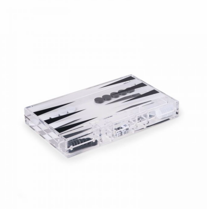 BACKGAMMON SET ACRYLIC WHITE & BLACK 14"