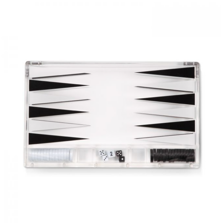 BACKGAMMON SET ACRYLIC WHITE & BLACK 14"