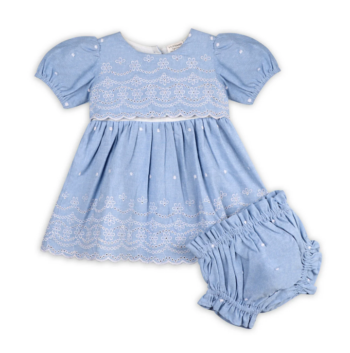 DRESS CHAMBRAY BABY DRESS+BLOOMER OCEAN BLUE